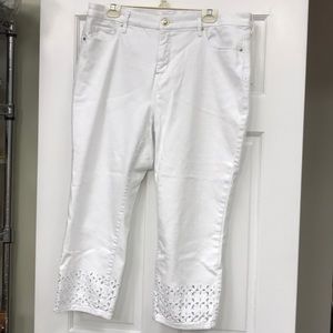 Chico’s White Denim Crop Pants with Eyelet bottoms